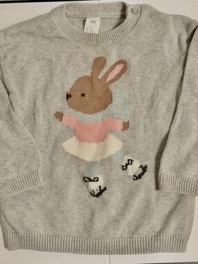 H&M Gray Kids Sweater with Bunny Skating Motif